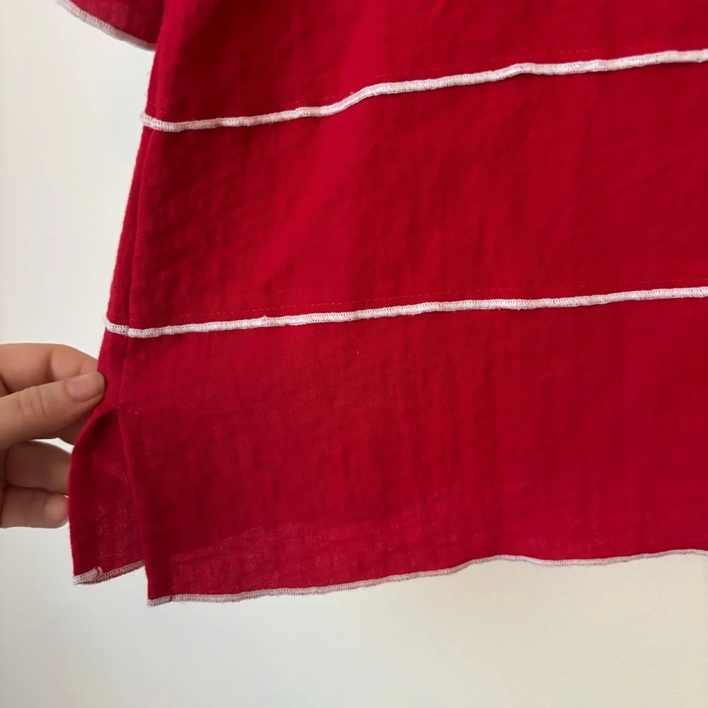 Ali Miles Red Boxy Blouse with 3/4 Sleeves petite Medium - Picture 7 of 9